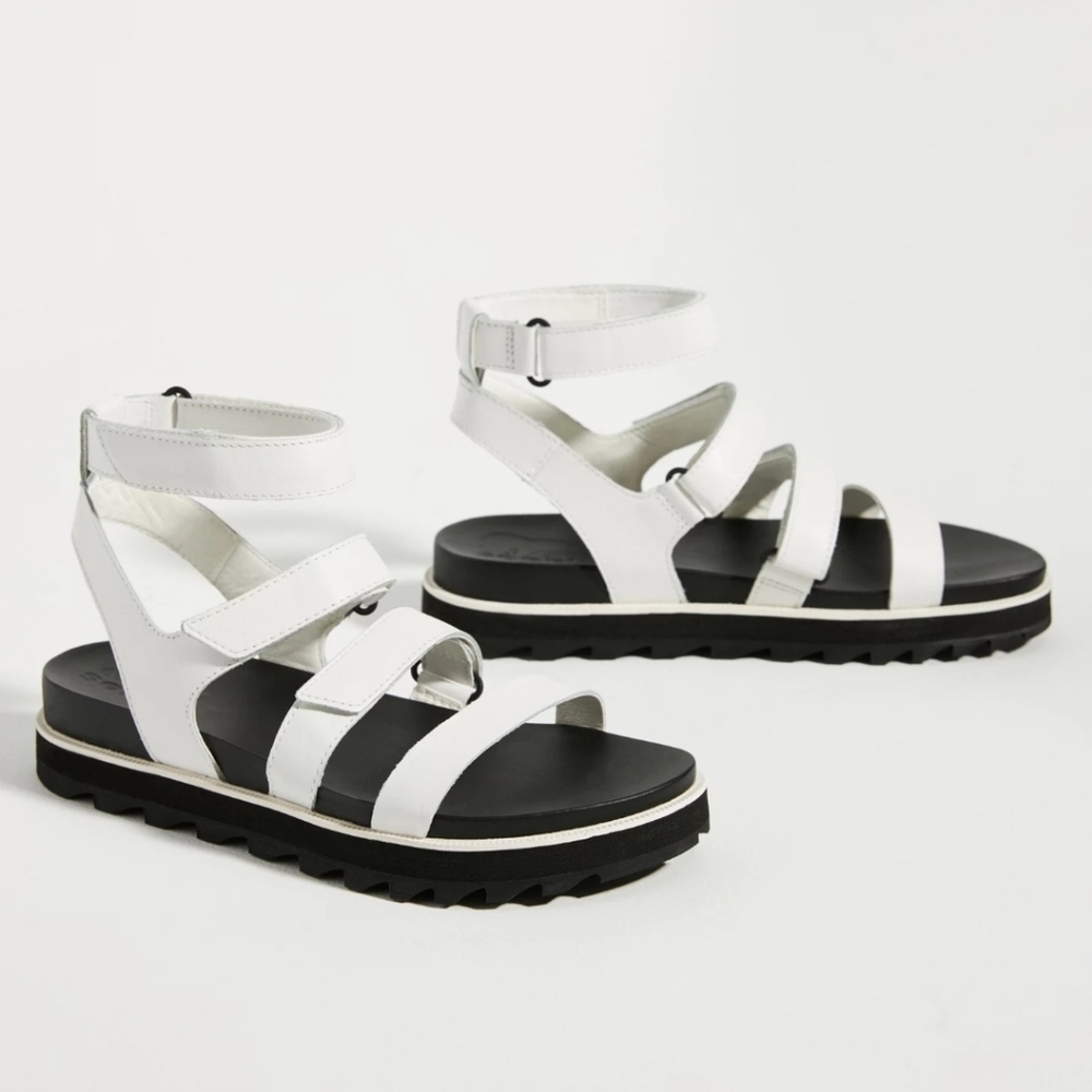 Sorel Roaming White Leather Hook and Loop Multi Strappy Platform Sandals 8.5